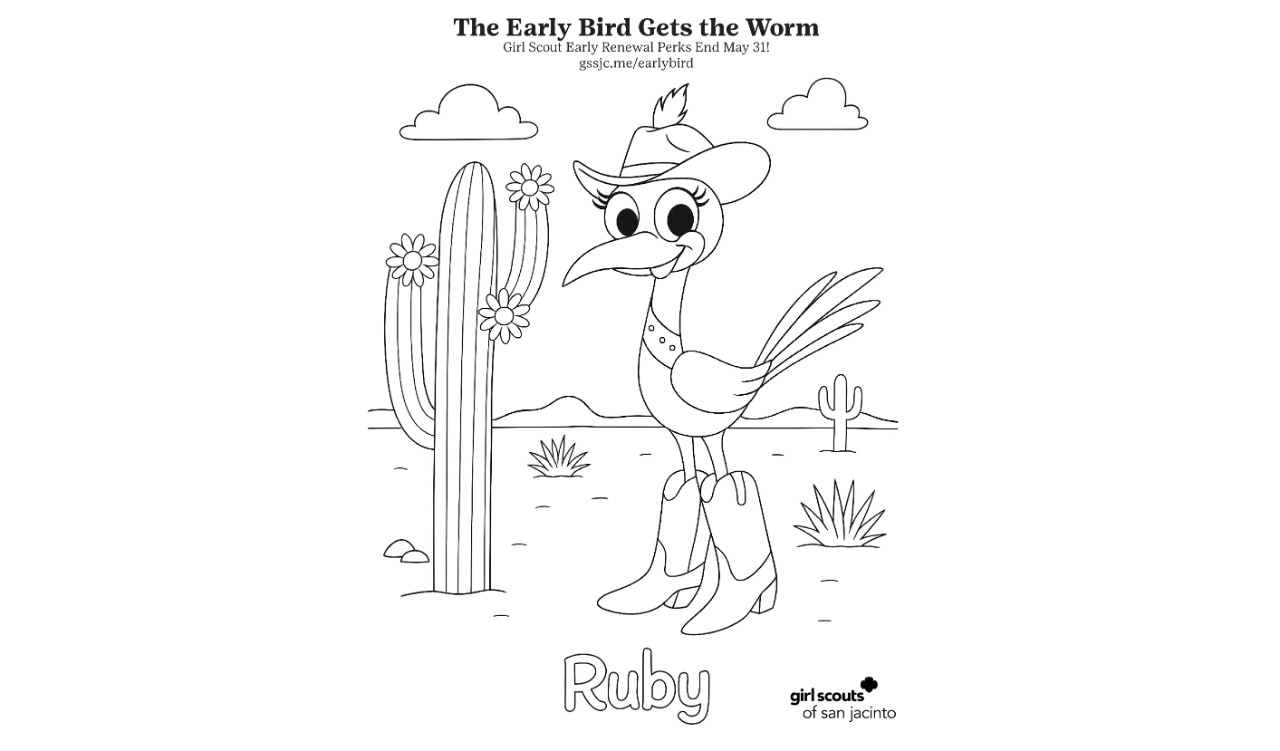 Sketch of Road Runner wearing cowboy boots and hat.