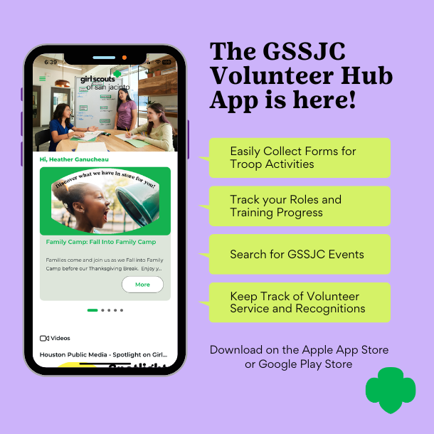 Picture of cellphone showing the Volunteer Hub app. Include quote boxes that contain information about the app. 